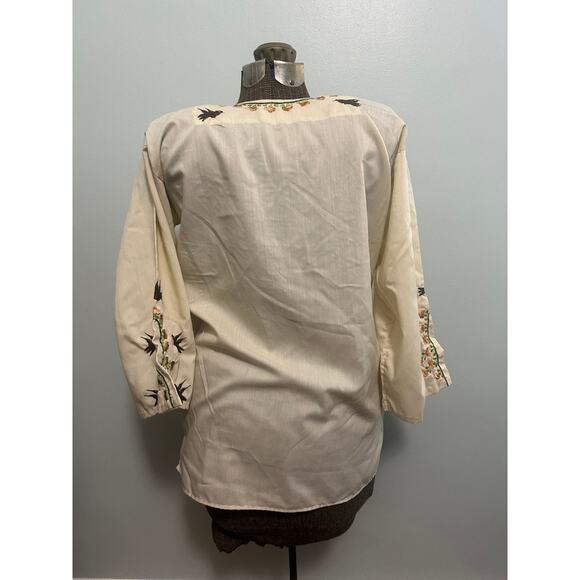 Vintage Mexican cream embroidered tunic size L - Picture 2 of 6